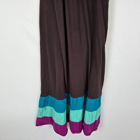 Xhilaration Dress Women's L Shirred Strapless Long Length Colorblock Brown Multi - Picture 6 of 9